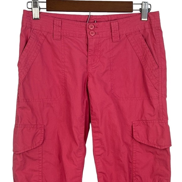 LONDON JEAN FLAT FRONT LOW RISE TAPERED CROP COTTON CARGO PANT PINK SIZE 0 EUC - Picture 2 of 9
